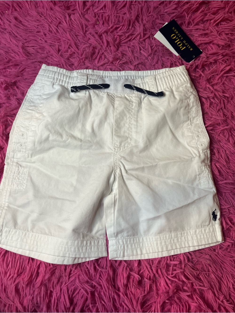 Polo by Ralph Lauren White Men’s Athletic Drawstring Shorts with Navy Accents